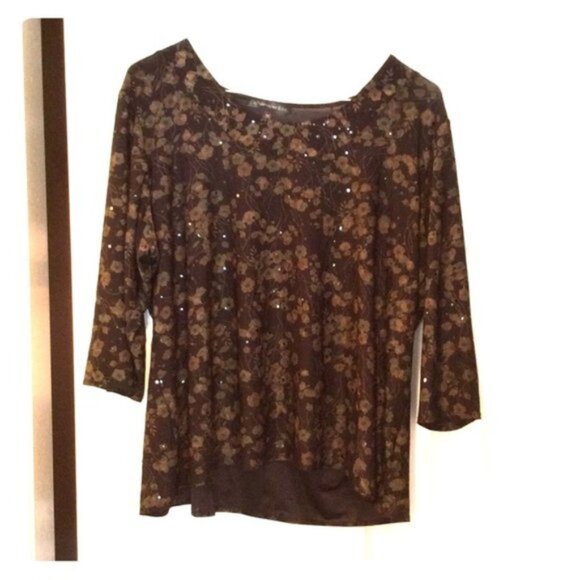 Contemporary Edge Tops - Dressy blouse in browns with beads Size 2X